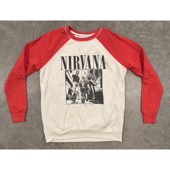 Nirvana Band Lightweight Crewneck Sweatshirt Baseball Raglan Womens Size XS - Picture 1 of 5